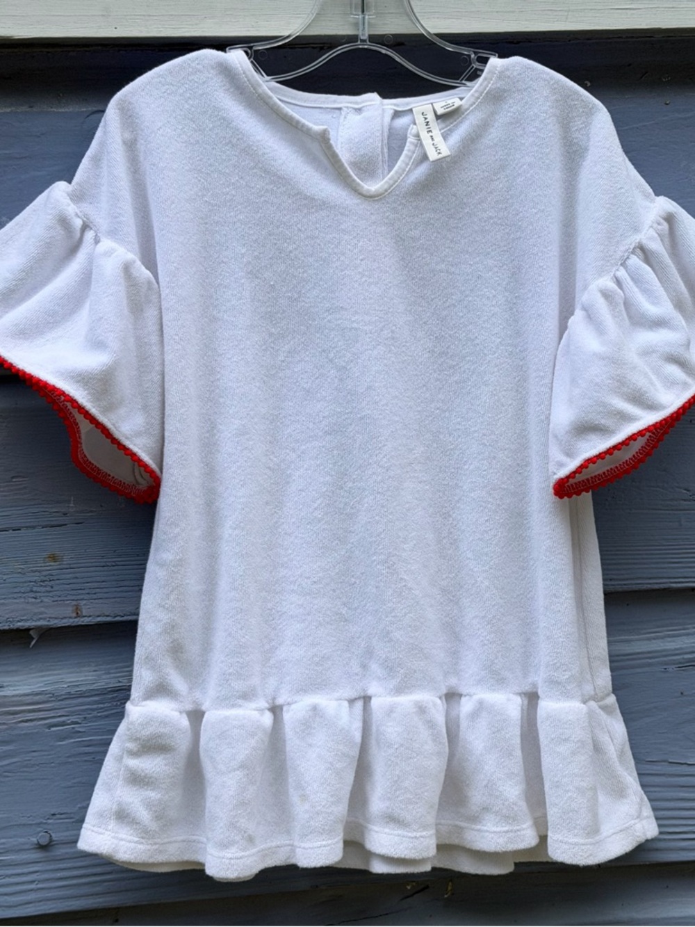 Janie & Jack White Ruffle-Hem Girls' 3T Swim Cover/Top with Red Trim